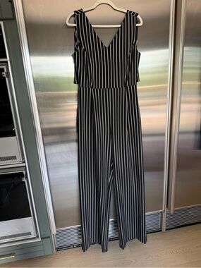 Calvin Klein Black Jumpsuit with White Pinstripes